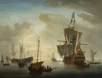 Buque de guerra británico disparando un saludo